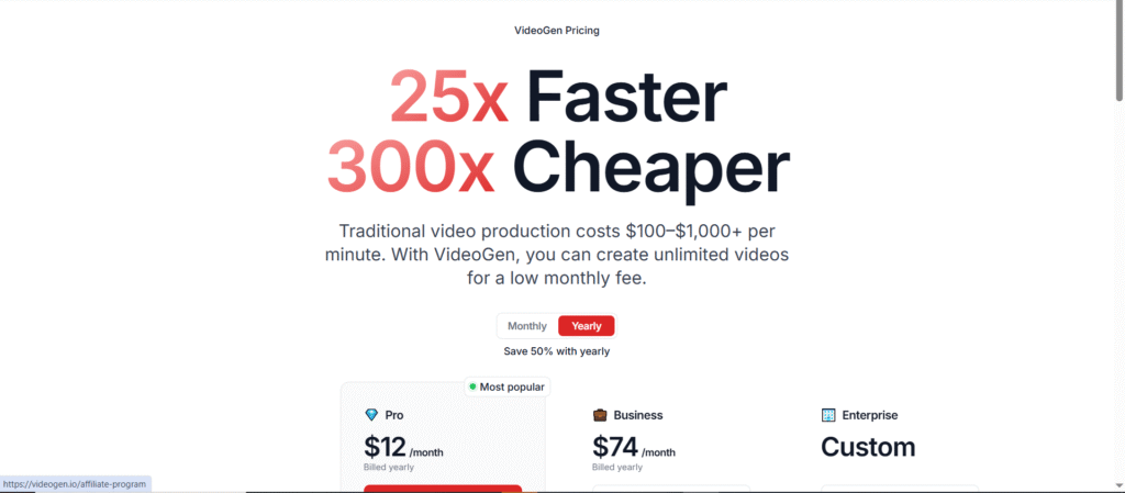 VideoGen Pricing