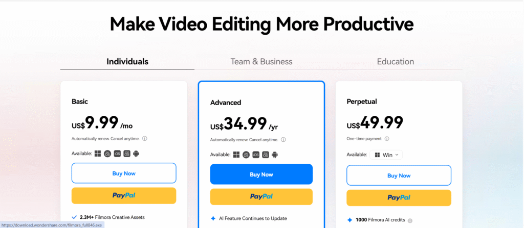 Filmora Pricing