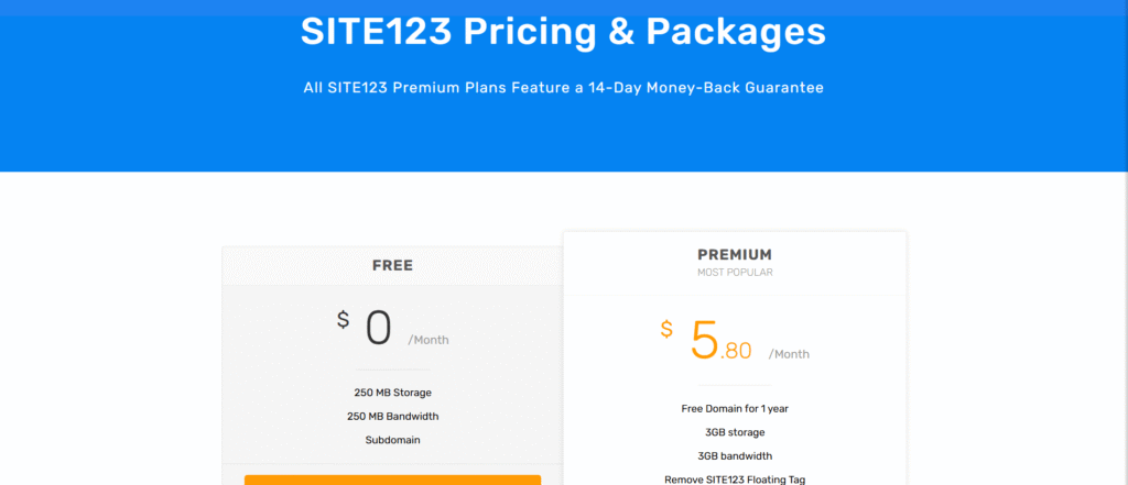 SITE123 LTD Pricing