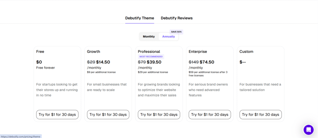 Debutify Crop Pricing